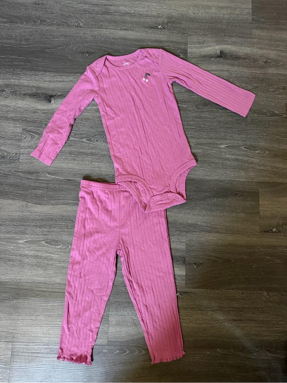 Carter's Pink Ribbed Long-Sleeve One-Piece with Matching Leggings